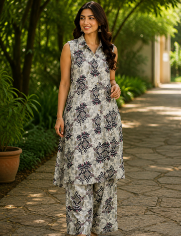 Floral Printed Co-Ord Set with Attachable Sleeves