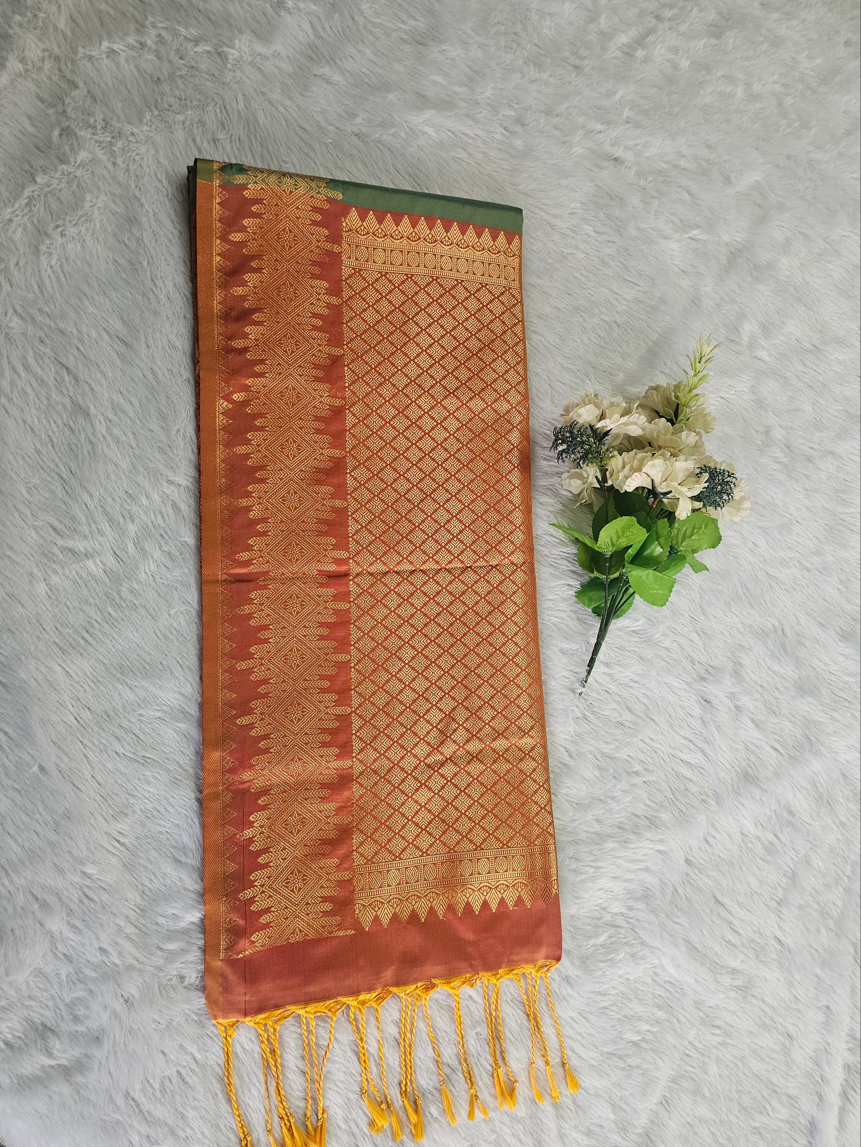Teal Green Traditional Zari Saree