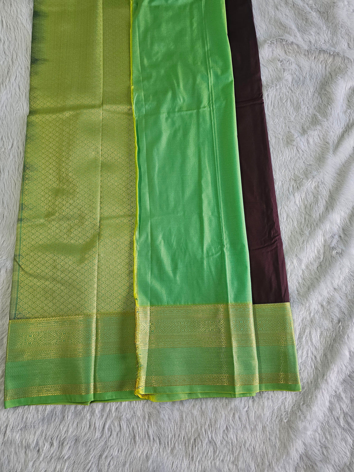 Coffee Brown with Green Zari Border & Gold Butta