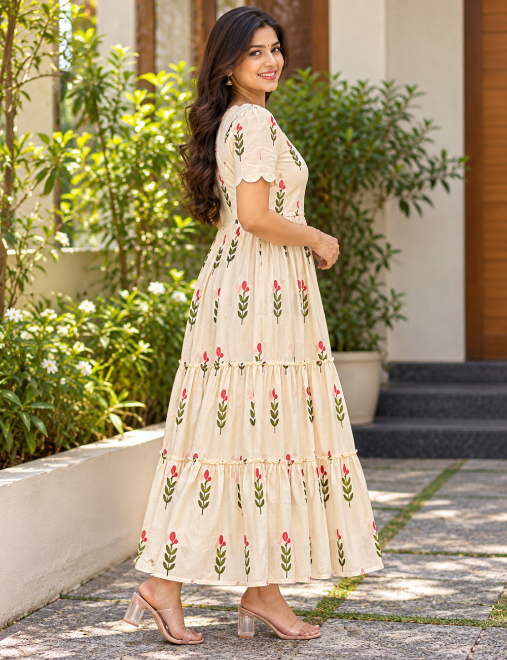 Ivory Floral Tiered Maxi Dress – Elegant Everyday Style