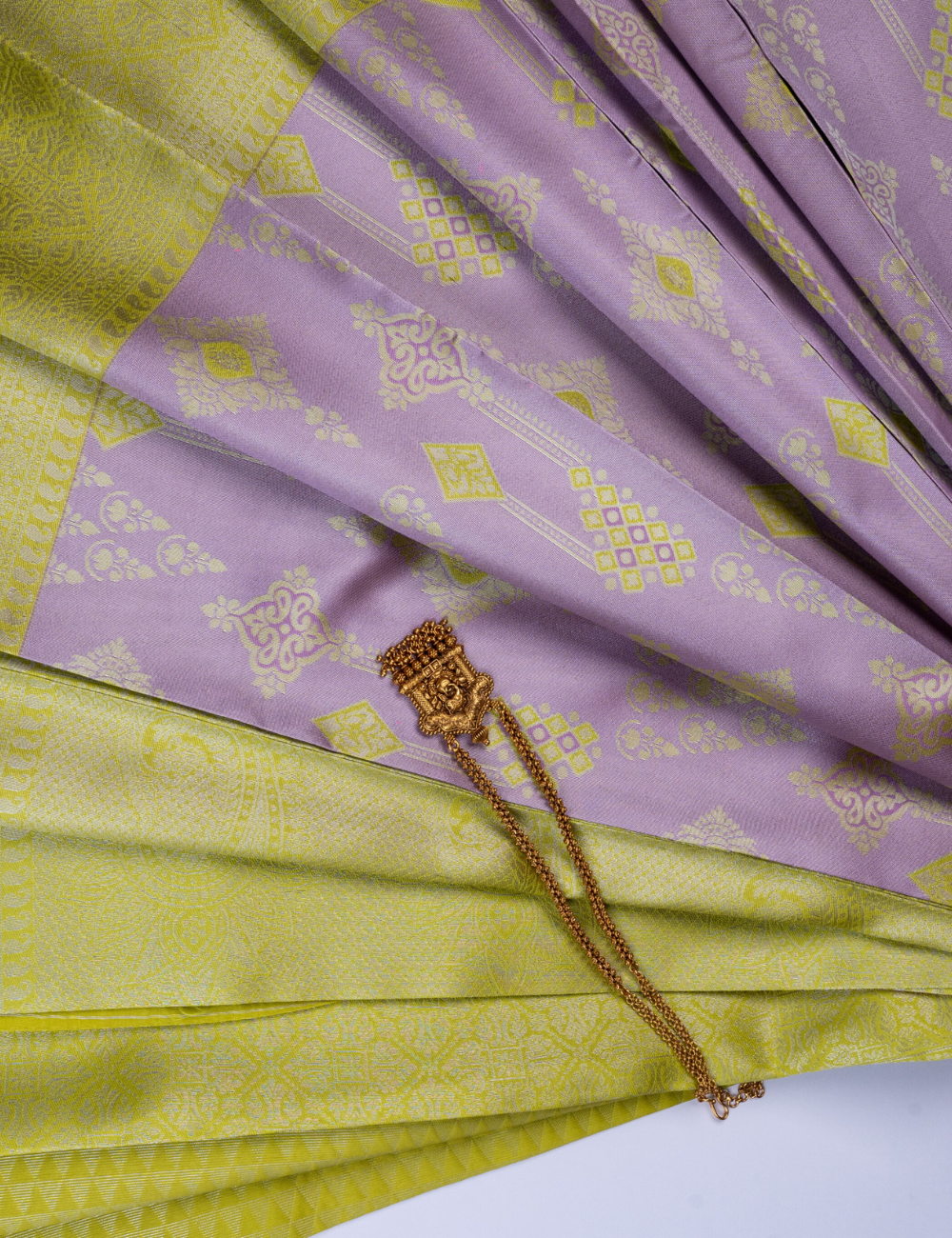 Lavender & Lime Green Woven Designer Saree with Rich Contrast Border