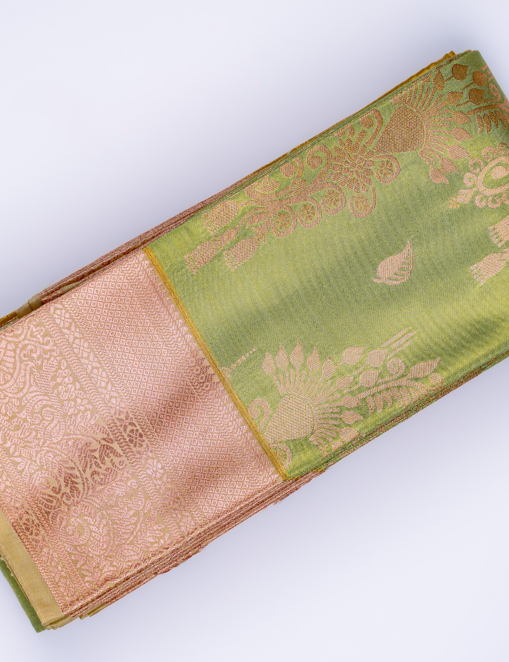 Pista Green Semi-Silk Saree with Rose Gold Zari