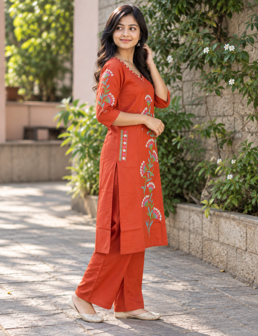 Terracotta Floral Embroidered Co-Ord Set