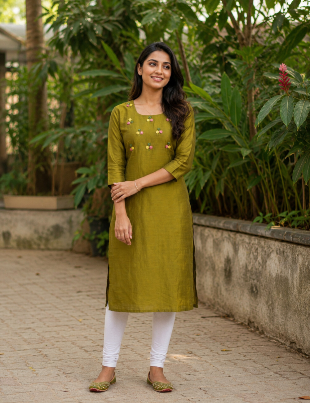 Blush Pink Floral Embroidered Straight Kurti