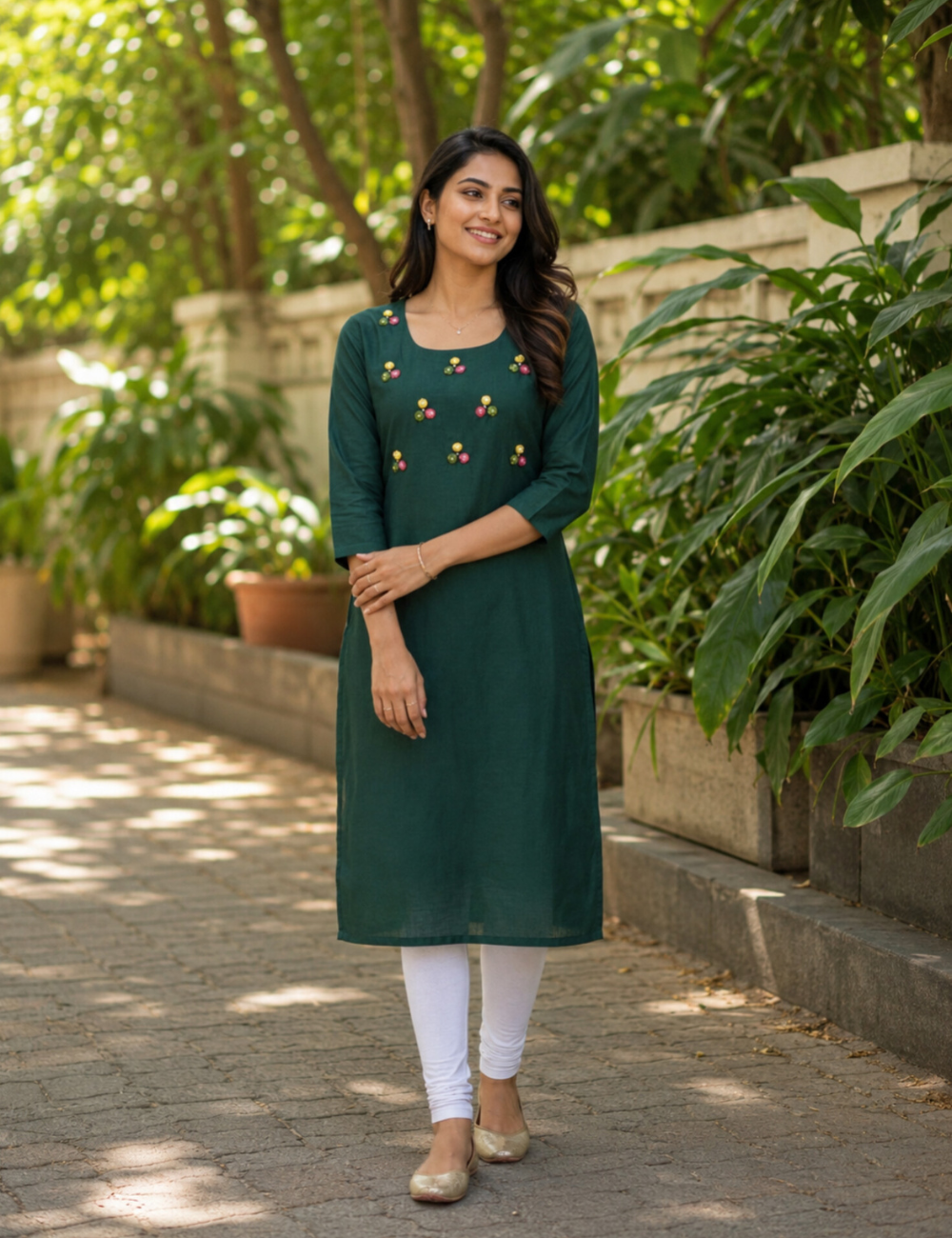 Blush Pink Floral Embroidered Straight Kurti