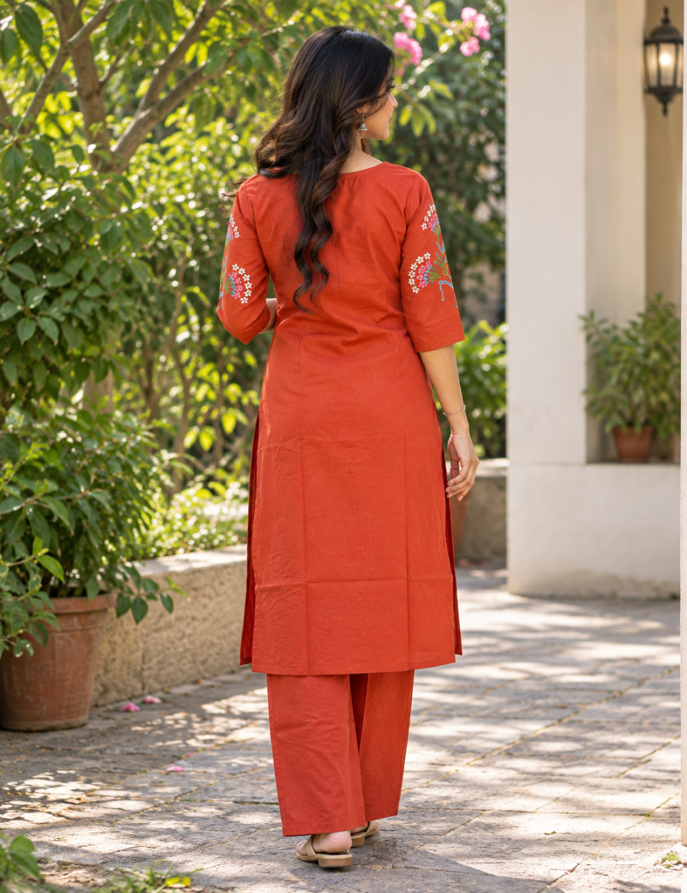 Terracotta Floral Embroidered Co-Ord Set