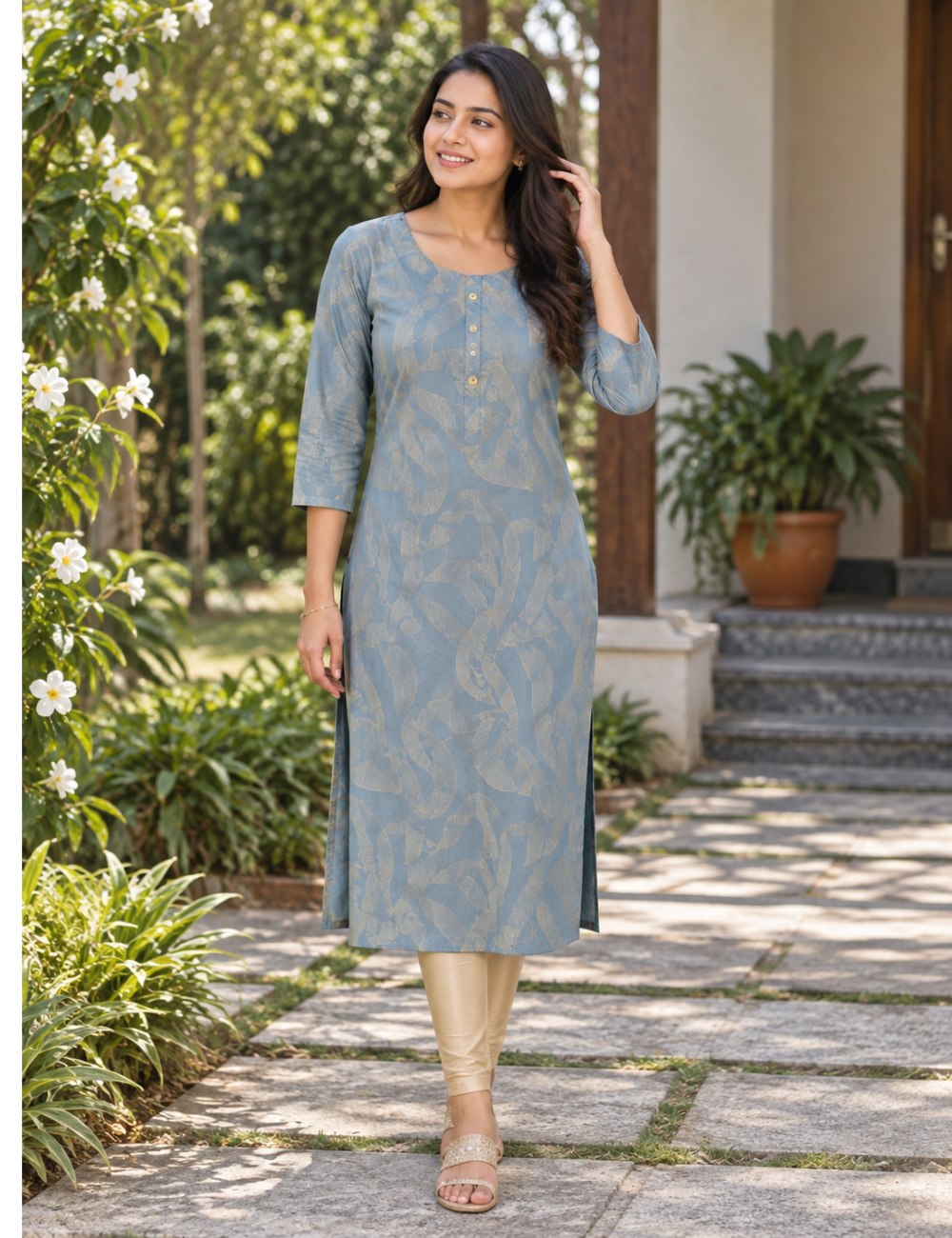 Elegant Printed Straight-Cut Kurthi