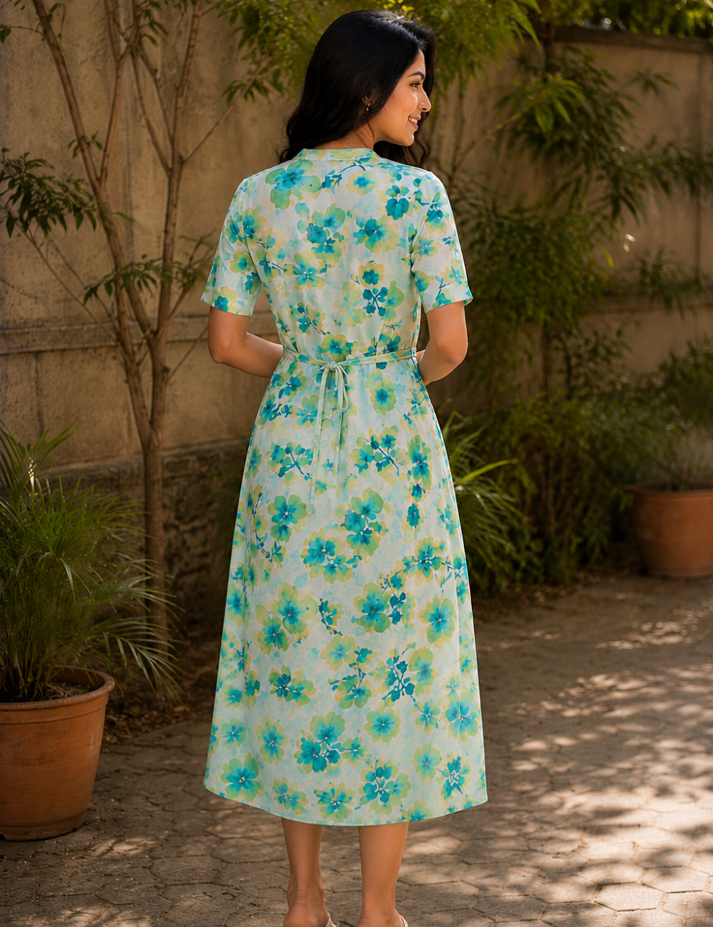 Mint Green Floral Printed Flared Kurthi