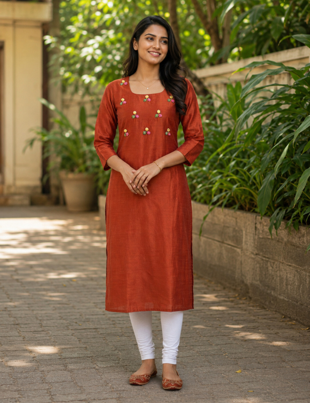 Blush Pink Floral Embroidered Straight Kurti