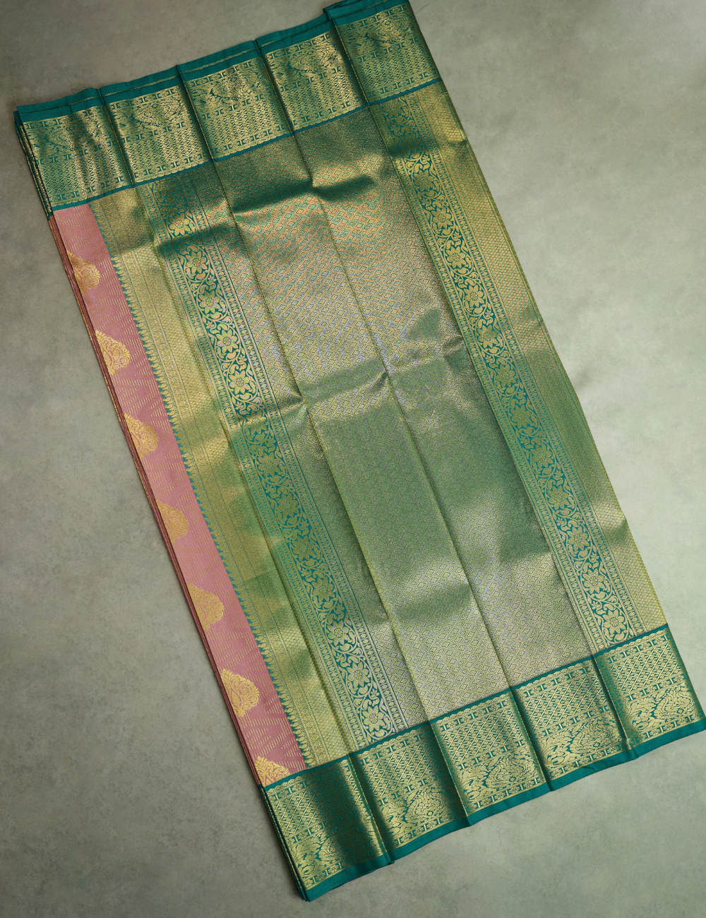 Premium Pink & Teal Semi Silk Saree with Gold Zari