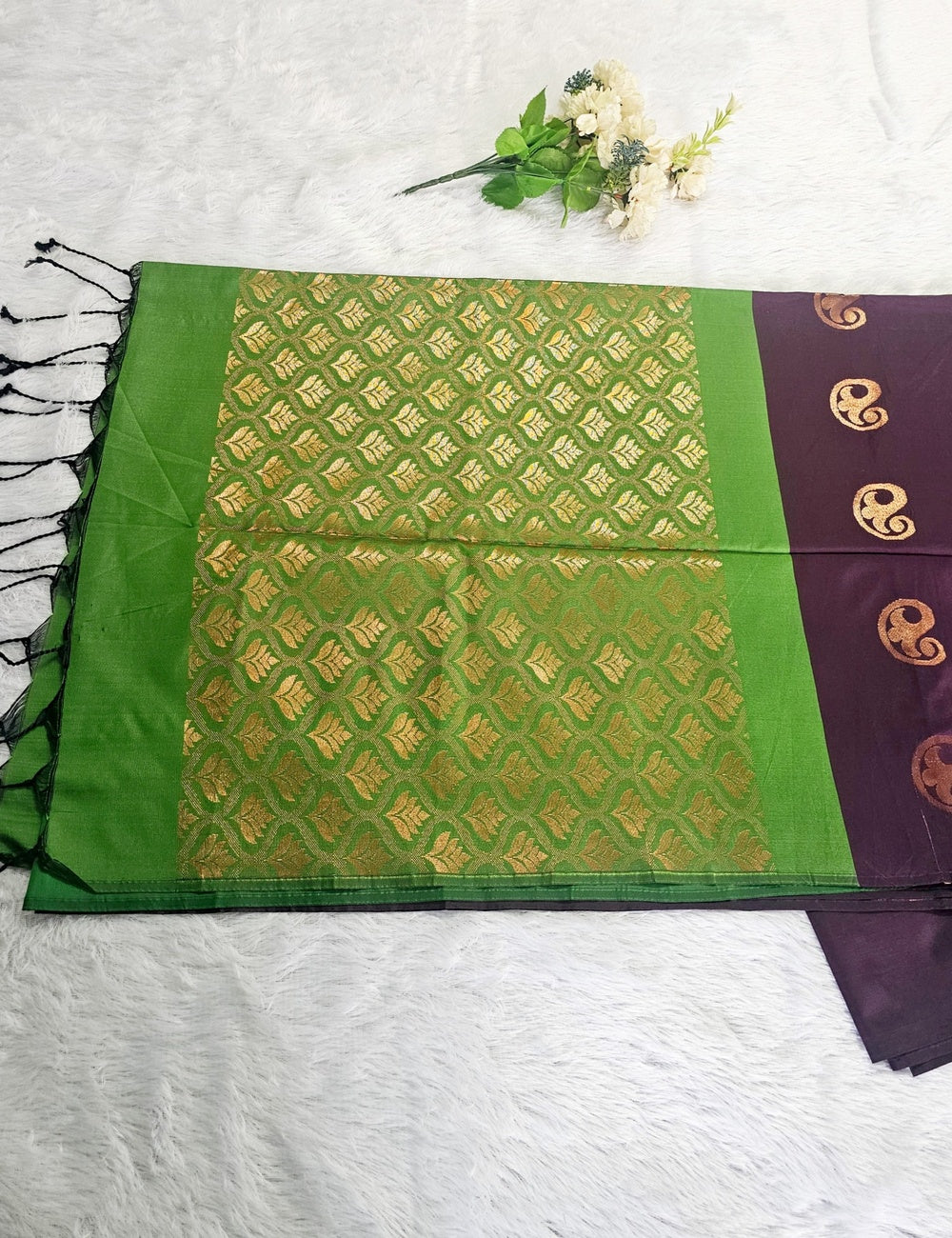 Coffee Brown with Green Pallu Soft Silk Saree