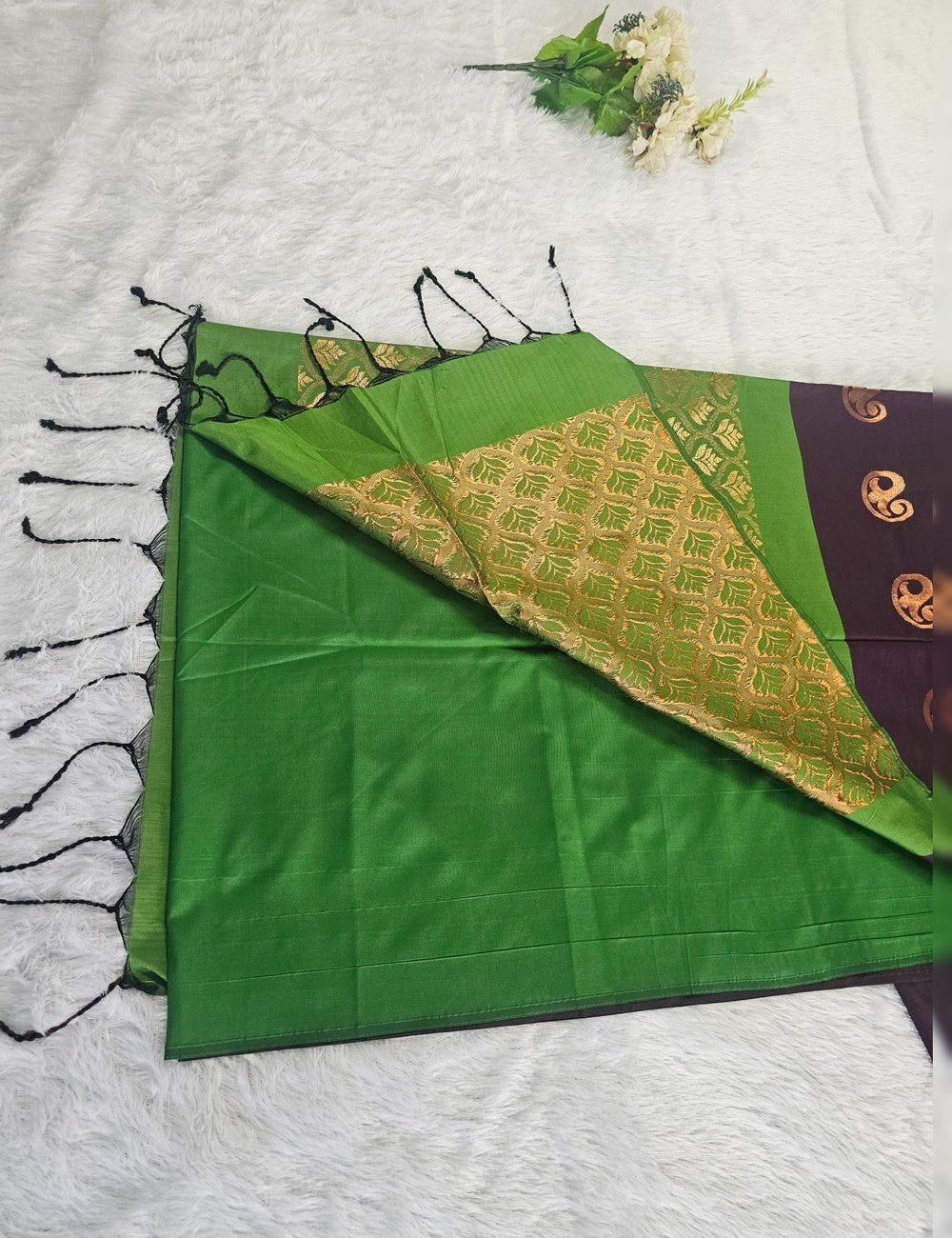 Coffee Brown with Green Pallu Soft Silk Saree