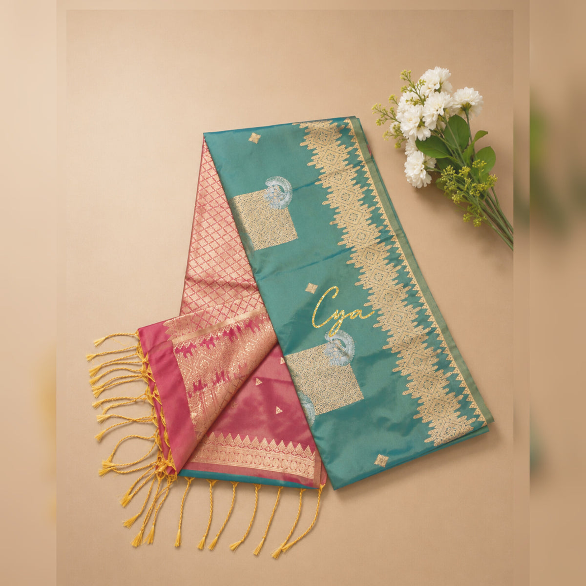 Teal Green Traditional Zari Saree