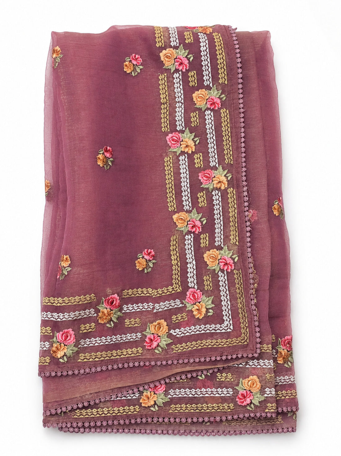 Dusty Rose Floral Printed Saree with Elegant Border