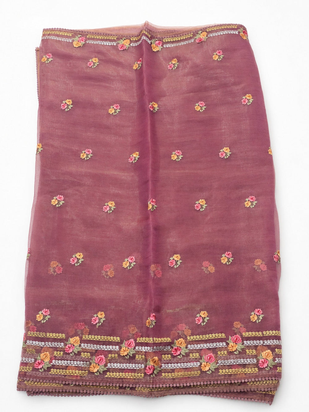 Dusty Rose Floral Printed Saree with Elegant Border