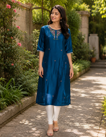 Elegant Embroidered Kurti with Floral Neck Design